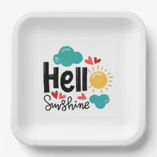 Plato De Papel Arte dibujado a mano - Hola Sunshine Text