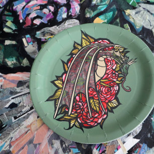 Plato De Papel Arte Dragón de Roses Rojos