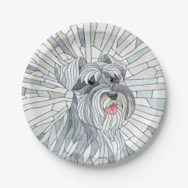 Plato De Papel Arte en miniatura de Schnauzer Mosaic