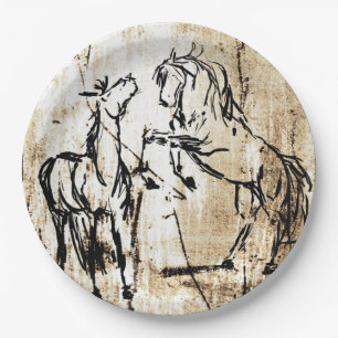Plato De Papel Arte equino que alza caballos