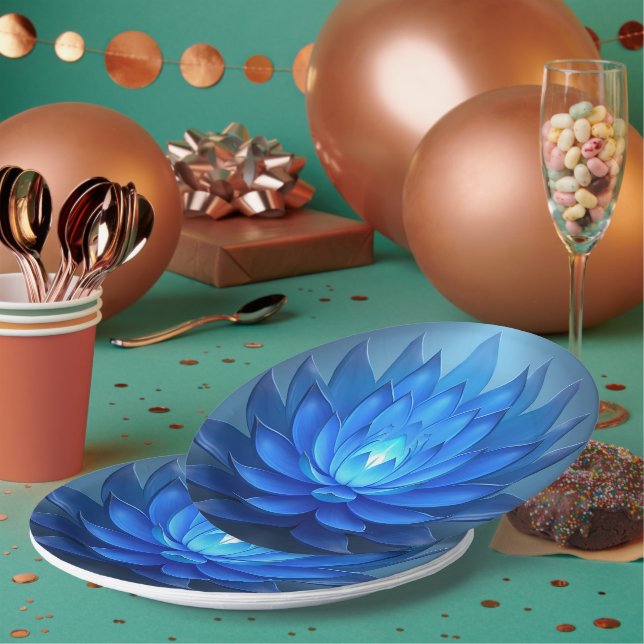 Plato De Papel Arte espiritual de flor azul Lotus (Multi)