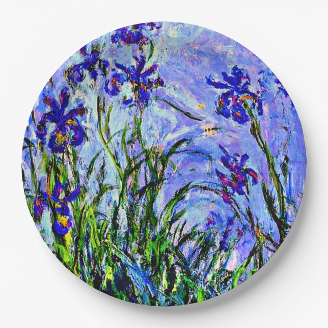 Plato De Papel Arte fino de Lilac Irises de Claude Monet  (Anverso)