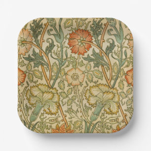 Plato De Papel Arte floral de borde de rosa rosa William Morris