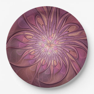 Plato De Papel Arte floral fractal moderno abstracto colores de b