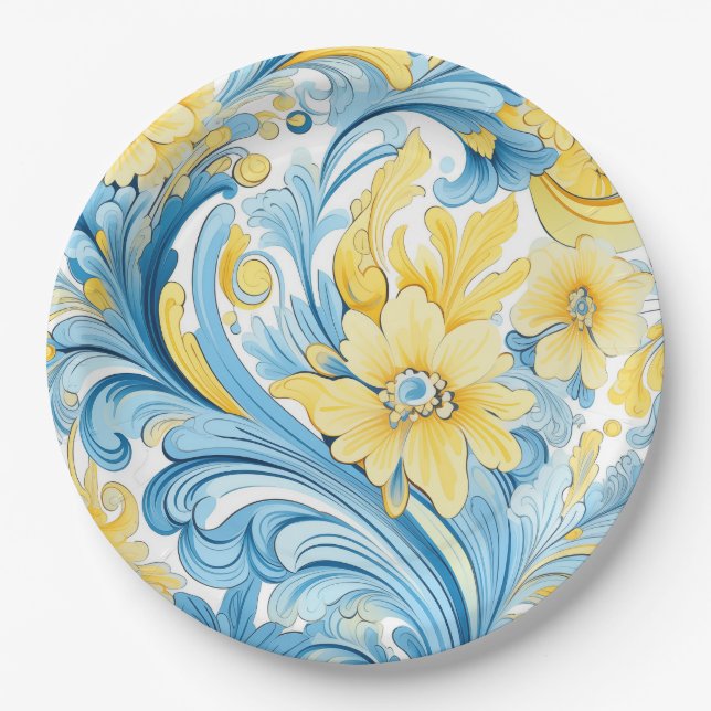 Plato De Papel Arte floral motivos ucranianos (Anverso)