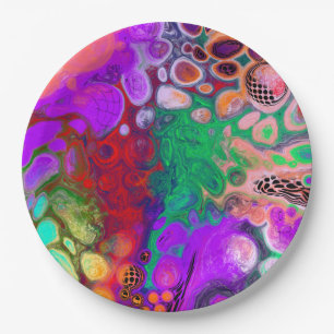 Plato De Papel Arte fluido digital de color rojo, verde y morado