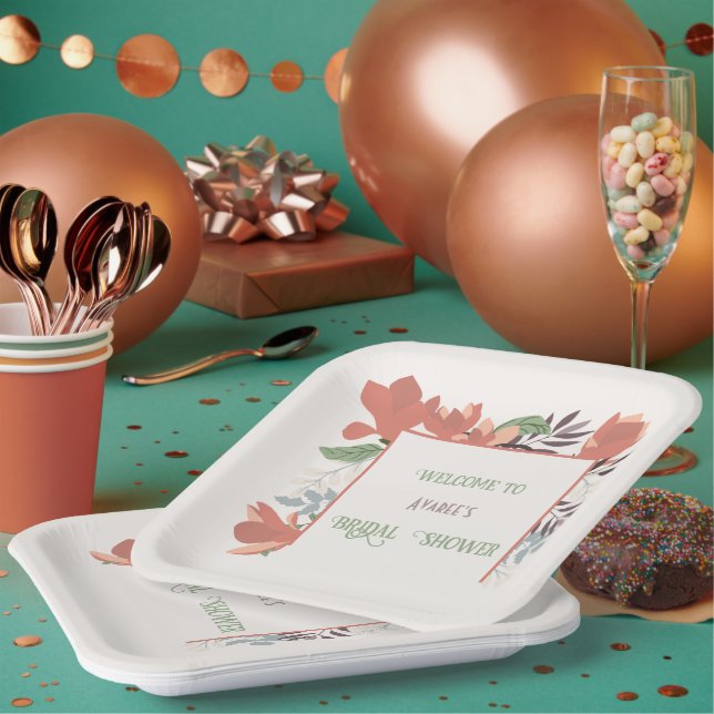 Plato De Papel Arte folclórico azul y morado oscuro salmón verde (Multi)