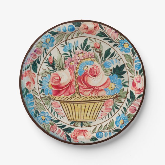 Plato De Papel Arte Folclórico Floral (Anverso)
