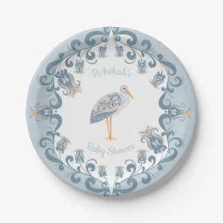 Plato De Papel Arte folclórico suntuoso azul | Placa de papel Bab