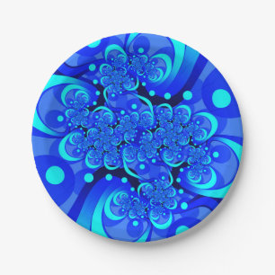 Plato De Papel Arte fractal abstracto moderno tonos de azul
