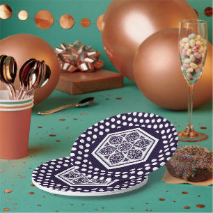 Plato De Papel Arte geométrico de rosette turco azul oriental