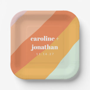 Plato De Papel Arte geométrico pastel retro personalizado para bo