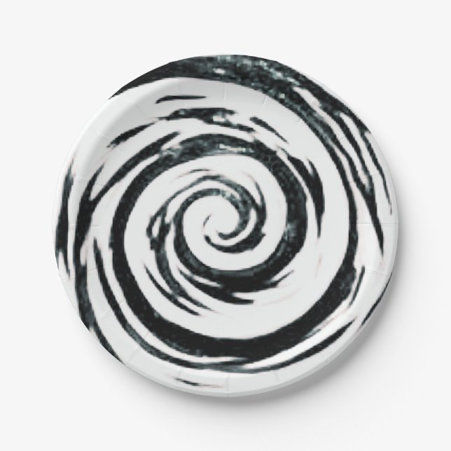 Plato De Papel Arte hipnótico blanco y negro del remolino (Anverso)