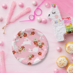 Plato De Papel Arte japonés: Placas de papel rosa de sakura y co