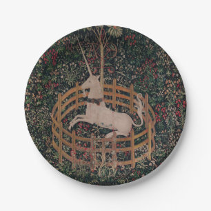 Plato De Papel Arte medieval de unicornio de caza - Unicornio des