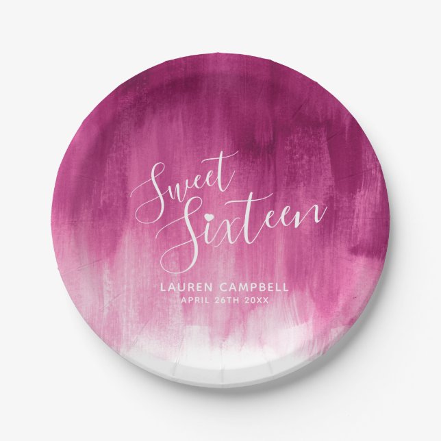 Plato De Papel Arte moderno abstracto rosa rojo dulce de 16 años (Anverso)