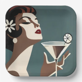 Plato De Papel Arte Moderno de Mitad de Siglo La DIva del Martini