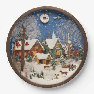 Plato De Papel "Arte mural 3D de Winter Village"