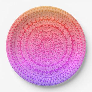 Plato De Papel Arte Original de Mandala Multicolor