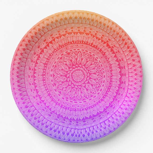 Plato De Papel Arte Original de Mandala Multicolor (Anverso)
