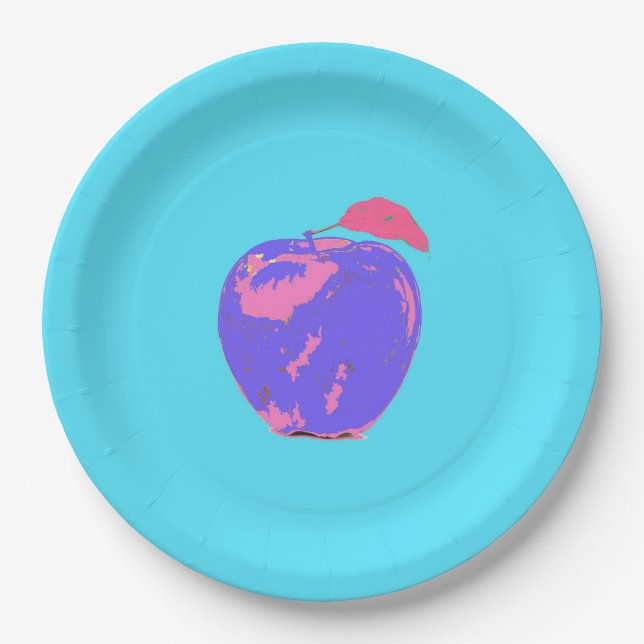 Plato De Papel Arte pop de Apple morado (Anverso)