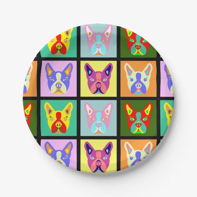 Plato De Papel Arte pop de Boston Terrier (Anverso)