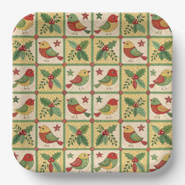 Plato De Papel Arte Popular Navideño Vintage Pájaro Patrón de Ace