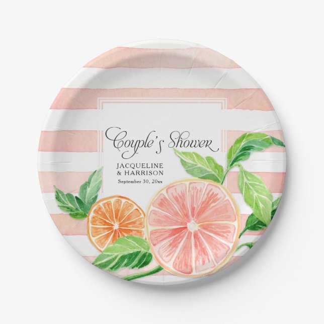 Plato De Papel Arte rayado del naranja de la fruta cítrica del (Anverso)