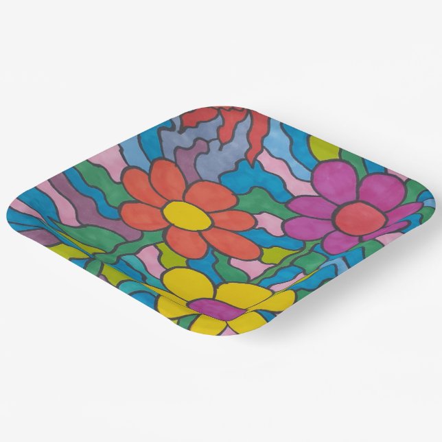Plato De Papel Arte retro de flores hippie (Angular)