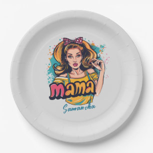 Plato De Papel Arte Retro Mama Pop Personalizado (10)