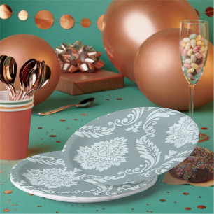 Plato De Papel Arte Rococó Damask I Azul Huevo de Pato+Verde Turq