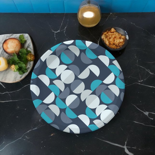 Plato De Papel Arte semicircular (semi-circle bauhaus style,birthday,wedding,baby shower,special occasion event paper plate party supp)