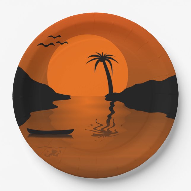 Plato De Papel Arte Tropical Sunset (Anverso)