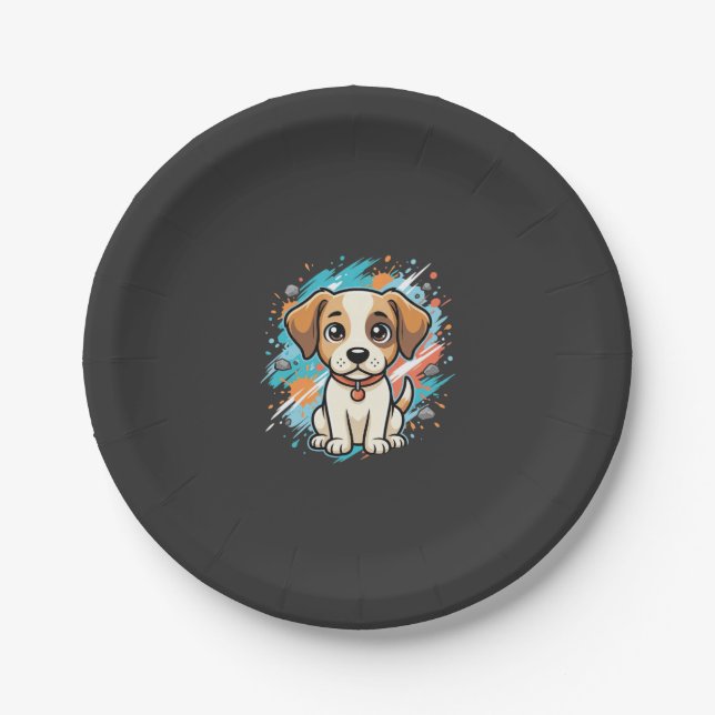 Plato De Papel Arte vectorial de perro lindo con salpicaduras de  (Anverso)