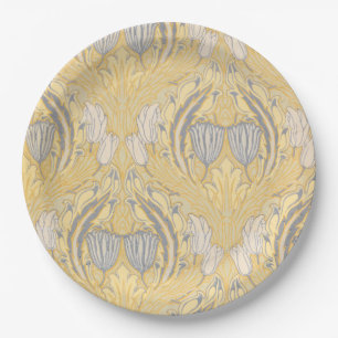 Plato De Papel Artes y Oficios Walter Crane Tulipanes Azules y Bl