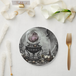 Plato De Papel Artículos de brujería y bolas de cristal púrpura