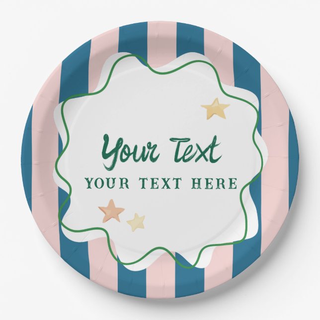 Plato De Papel Artículos de fiesta divertidos con rayas verdes co (Anverso)