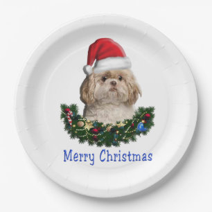 Plato De Papel Artículos de Navidades de perros Shih-Tsu