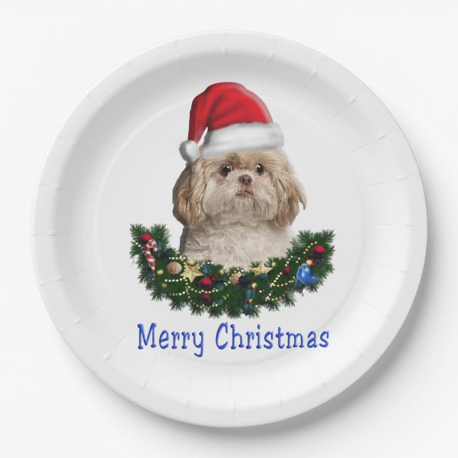 Plato De Papel Artículos de Navidades de perros Shih-Tsu (Anverso)