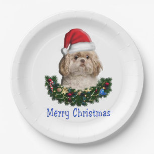Plato De Papel Artículos de Navidades de perros Shih-Tsu