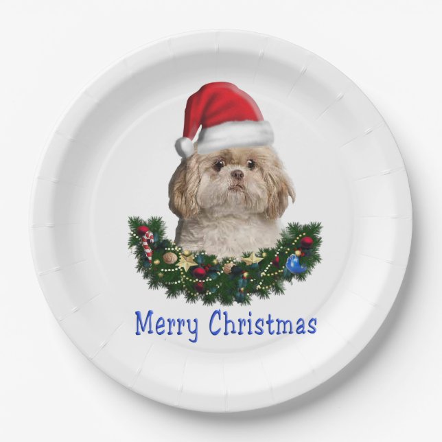 Plato De Papel Artículos de Navidades de perros Shih-Tsu (Anverso)
