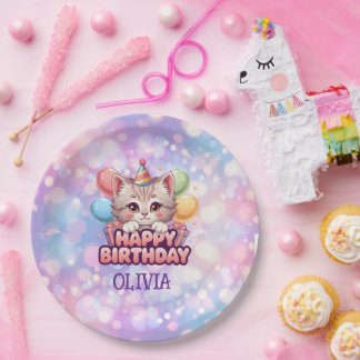 Plato De Papel Artículos para Fiestas de Cumpleaños de Gato Adora