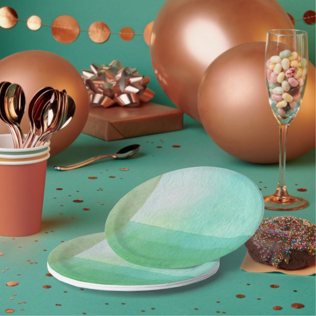 Plato De Papel Artista contemporáneo de acuarela de líneas verdes (Multi)