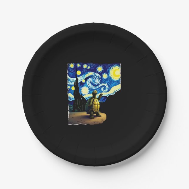 Plato De Papel Artistic Turtle Shirt  Starry Night Turtle (4) (Anverso)