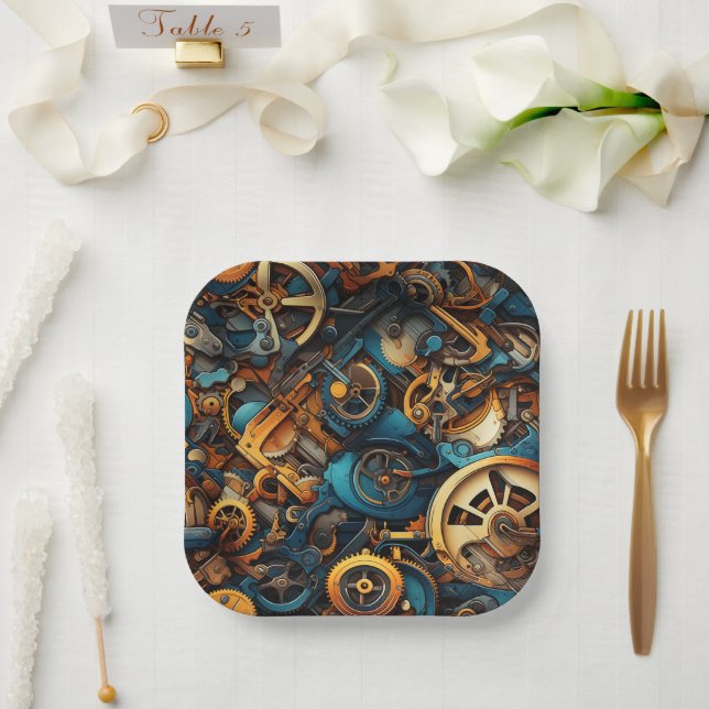 Plato De Papel Artsy Gears (Boda)