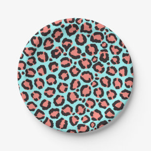 Plato De Papel Artsy Trendy Coral Mint Verde azulada Leopardo imp