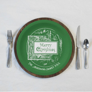 Plato De Papel Artsy Vintage Retro Feliz Navidad Personalizado