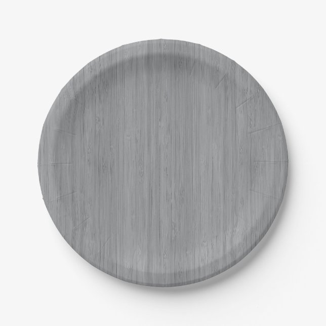 Plato De Papel Ash Gray Bamboo Wood Grain Look (Anverso)