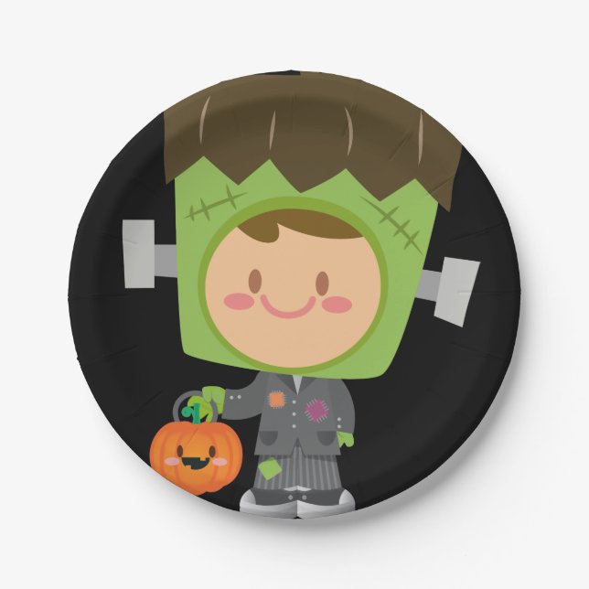 Plato De Papel Así Franken Cute Frankenstein Kids Halloween (Anverso)