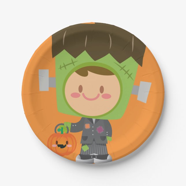 Plato De Papel Así Franken Cute Frankenstein Kids Halloween (Anverso)